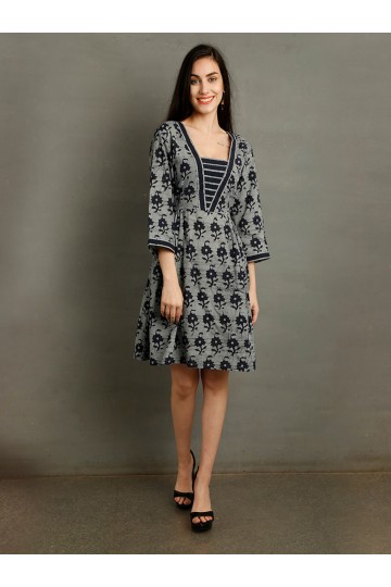 Grey Tunic Batik Print Kurta