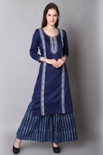 Navy Blue Embroidery Suit Set