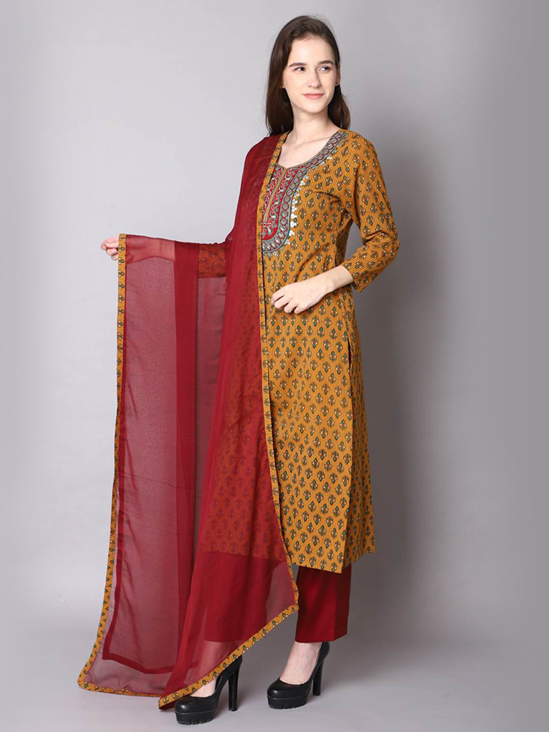 GORGEOUS Mustered Straight Kantha Suit Set