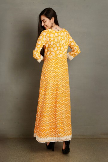 DAHLIA Yellow Gown Floral Print Kurta